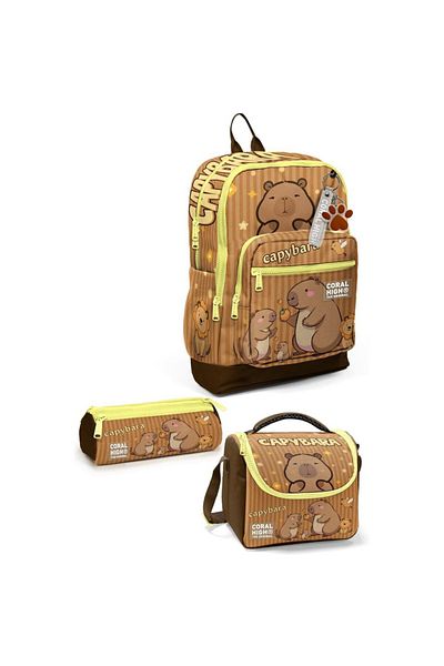 Coral High Kids Kapibara Patterned 3-Piece School Bag Set Set23783