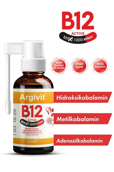 Argivit B12 Active Maxi 1000 Sprey 30 ML (Metilkobalamin, Hidroksikobalamin v...