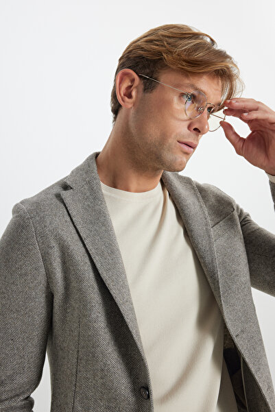 ALTINYILDIZ CLASSICS Erkek Kahve-Bej Slim Fit Dar Kesim Mono Yaka Desenli Torba Cepli Yün Blazer Ceket