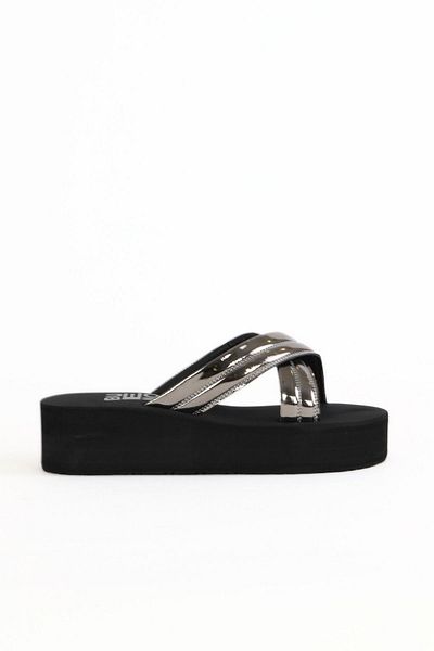 Bueno Shoes Platinum Shiny Mirror Women's Wedge Heeled Slippers 26Wt614536