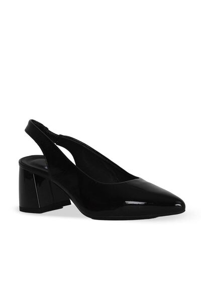 Bueno Shoes Black Wrinkled Patent Leather Women's Heeled Shoes 01We5800