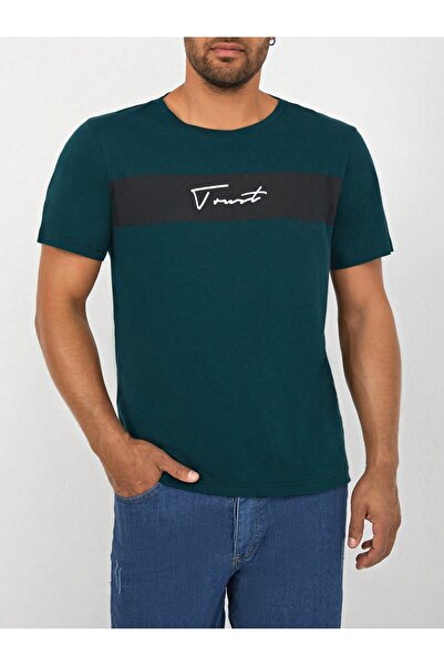 MOVİMENT Verde smarald guler rotund Chest Trust Garni Printed tricou