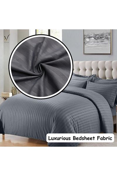 View star Viewstar 6 Pcs King Size Bedding Set (Grey) – 1 Fitted Sheet, 1 Quilt Cover, 4 Pillowcases