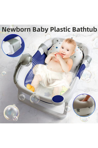 BabyCara Baby Bathtub,safety Foldable,with Cushion Pad And Gift Pack,gift For Newborn,toddler,blue