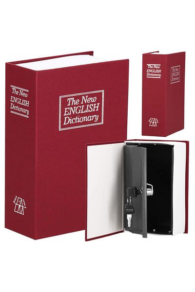 SERSIMO Safe deposit box, metal box with key, portable, book type, Dictionary, burgundy, 26.5x20x6.5 cm