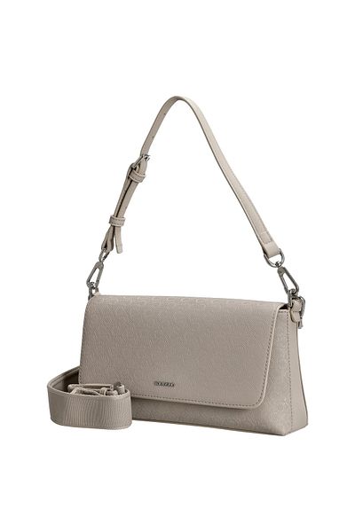 Calvin Klein Women's Magnetic Closure Detachable and Adjustable Shoulder Strap Metallic Logo Embossed Beige Bag