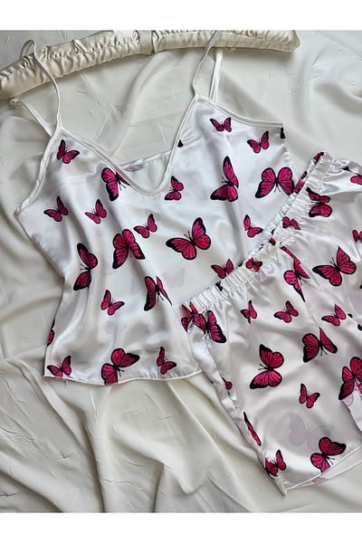 ROZENİN LINGERIE Adjustable Strap Satin Pajama Set