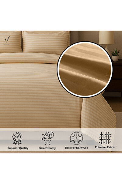 View star Viewstar 6 Pcs King Size Bedding Set (Beige) – 1 Fitted Sheet, 1 Quilt Cover, 4 Pillowcases