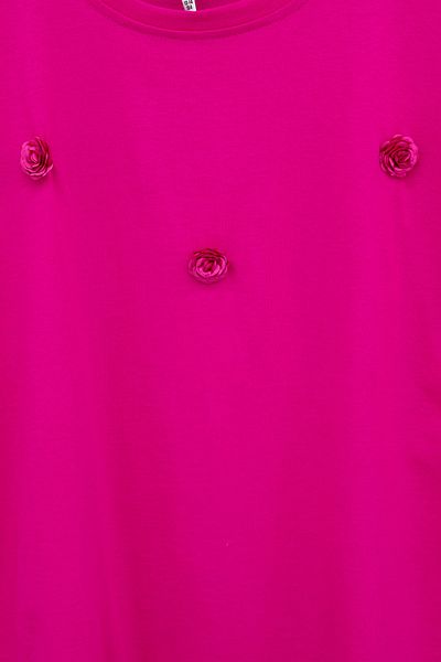 Cansın Mini Fuchsia Rose Embroidery Detailed Short Sleeve Girl's Oversize T-Shirt 20806