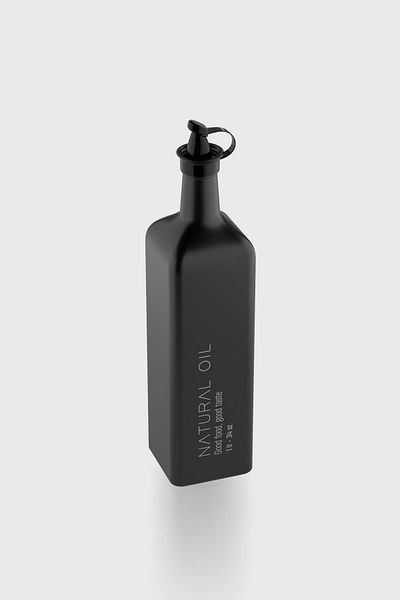 Renga Urla Text Patterned 1000 ml Glass Oil Bottle 152075 Matte Black
