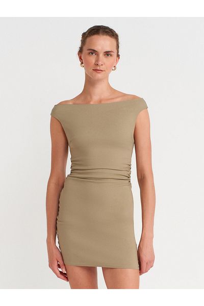 Dilvin 91462 Bardot Mini Dress-Çağla