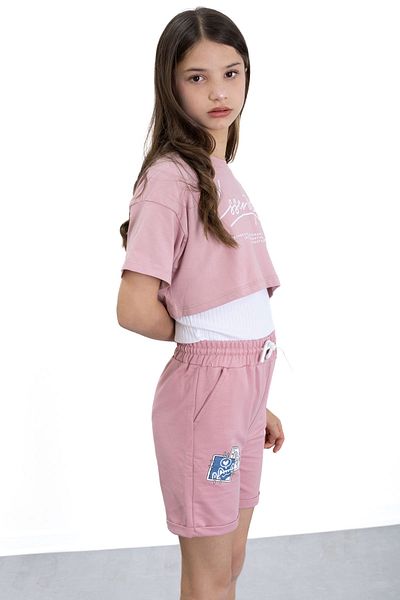 Cansın Mini Dark Pink Paw Cute Printed Girl's Elastic Waist Shorts 20758