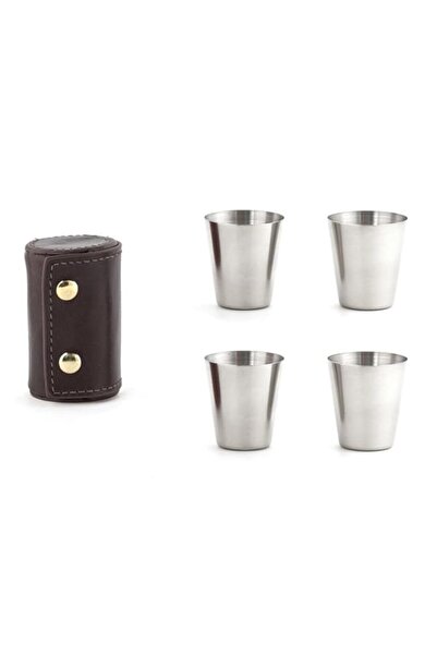 Generic Kikkerland BA59 Shot Glasses with Leather CASE, Stainless Steel, Brow...