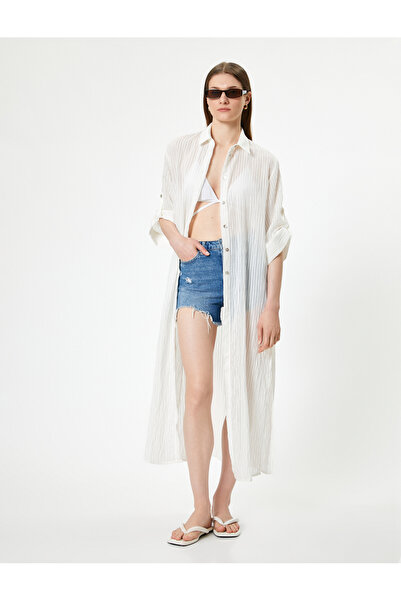 Koton Beige Women's Striped Maxi Shirt Dress