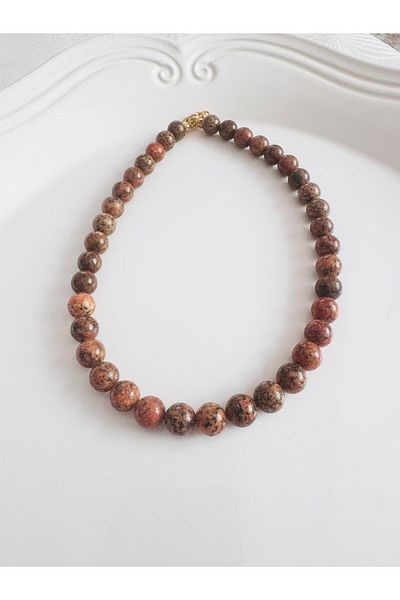 DEVİ fashion Brown 10 mm Mix Natural Stone Necklace 42 cm