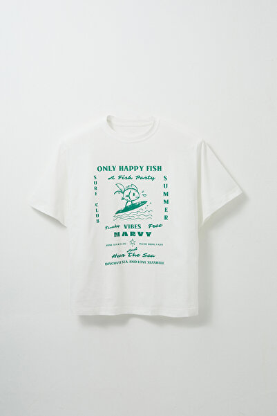 Marvy Only Happy Fish Printed Tshirt