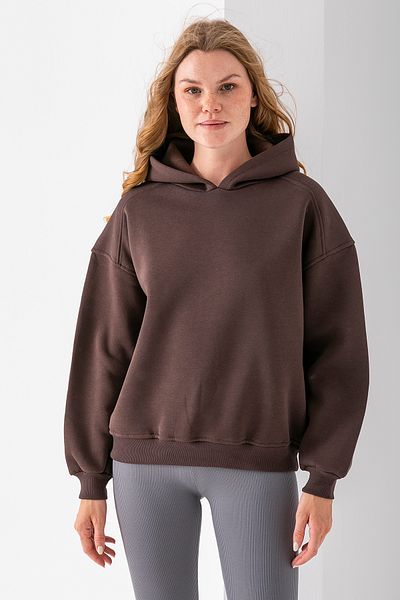 GİYSA Women's Hooded 3-Strand Basic Oversize Sweatshirt Brown - 2672