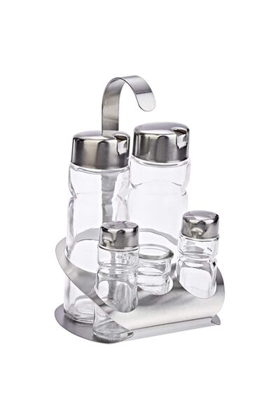 Generic Harmony 83123 Salt And Pepper Shakers And Oil And Vinegar Bottles Set With Metal Stand Set - 5 Piec