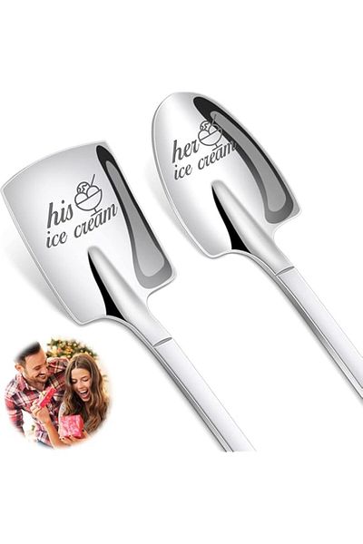 Generic SYOSI Wedding Gifts for Her and Him Ice Cream Spoons, Stainless Steel Coffee Spoon Pack of 2 Set fe