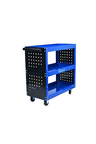 GEKO MOBILE METAL CART WITH 3 SHELVES AND SIDE PANELS