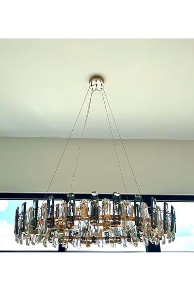 LUXXO Candelabru Madame L, 12xE14, corp aluminiu, decoruri cristal, diametru 100cm