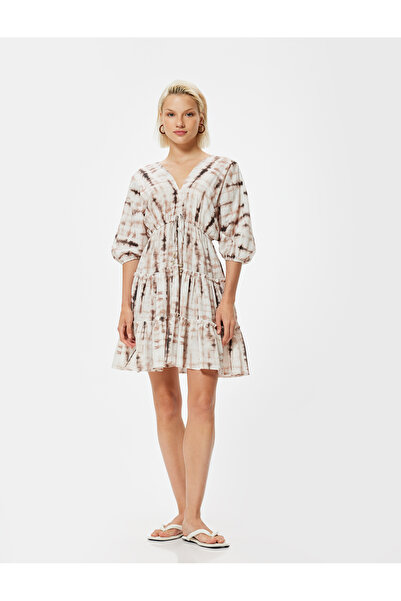 Koton فستان نسائي بني بأكمام منتفخة صغيرة