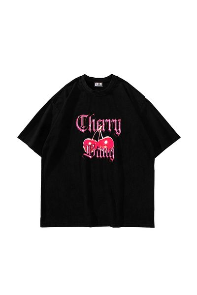 Sekizbiraltı Cherry Gang Printed Oversize Unisex Black Tshirt