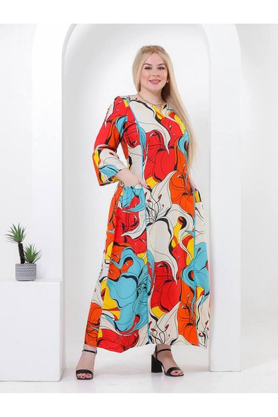 AFandina Modern cotton jalabiya with multi-colored artistic prints AW-002