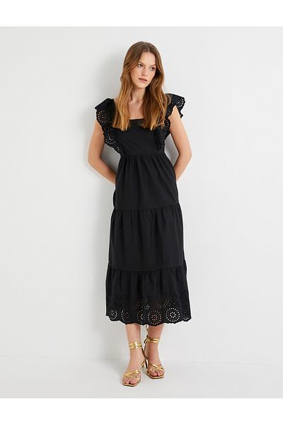 Koton Voluminous Midi Cutwork Dress