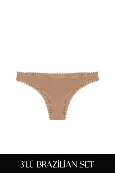 Feu De Elu Cotvie Coffee Cotton Brazillian Set of 3 Panties