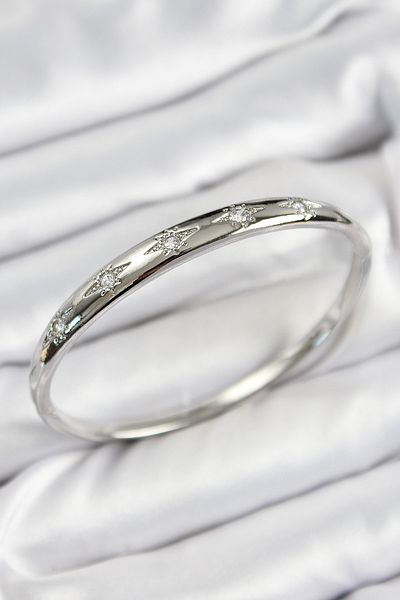 STİLLOVE Brass Zircon Stone Pole Star Model Silver Color Women's Handcuffs