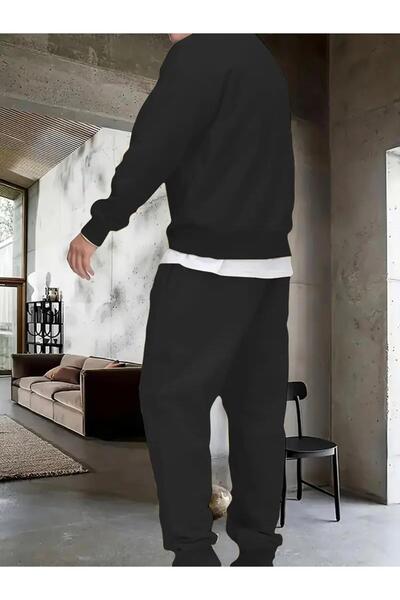 FUFLUNS SET DE PANTALONI DE ANTRENAMENT UNISEX OVERSIZE CU Gâtul rotund, imprimat negru