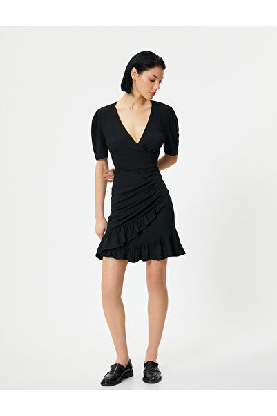 Koton Puff Sleeve V Neck Mini Dress