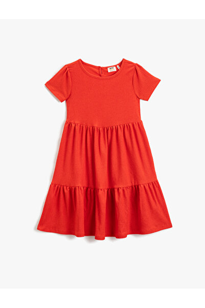 Koton فستان ميدي أساسي بأكمام قصيرة ورقبة دائرية وطبقات