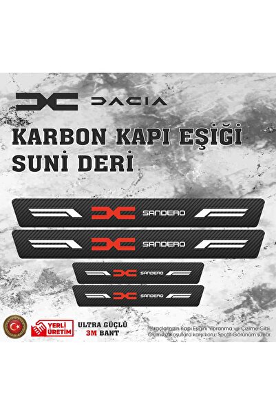 ototime Dacia Sandero Uyumlu Deri Karbon Kapı Eşiği Koruyucu Bant 4 adet