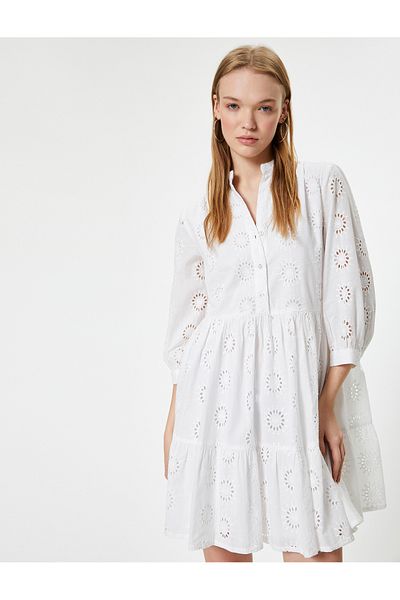 Koton Beige Women's Mini Brode Dress