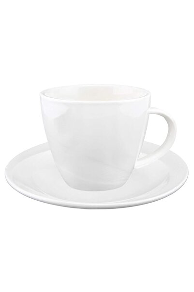 Generic طقم أكواب وصحن تيفاني من الخزف العظمي الضحل، أبيض، 80 مل، Jx113-C002-01