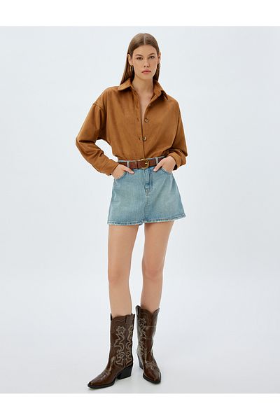 Koton Brown Women's Faux Suede Shirt