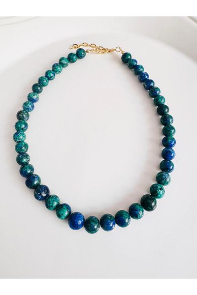 DEVİ fashion Navy Blue Mix 10 mm Natural Stone Necklace 42 cm