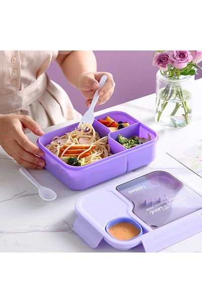 SUMAKA Lunch Box 1450ml 3 Compartments Student Sealed Adult With Spoon And Fork Leak Proof Microwavable