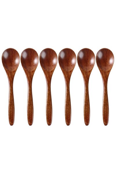 Generic Hemoton 6Pcs Wooden Spoon Set - Multi-purpose Honey, Soup, Tea and Coffee Spoons for Jam
