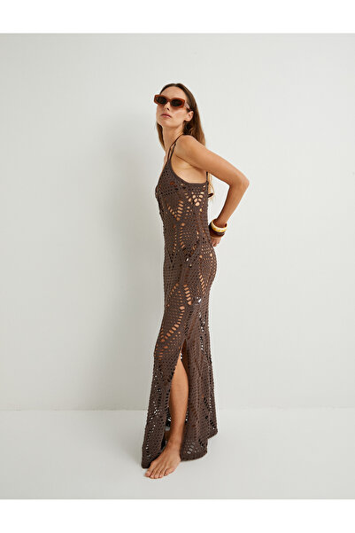 Koton فستان ماكسي كروشيه بني للنساء