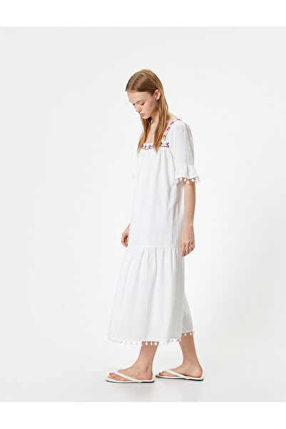 Koton Women's White Puff Sleeve Dress