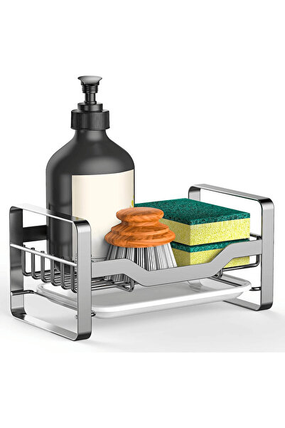 Elindor Multifunctional Dish Sponge Holder, Stainless Steel, with Removable D...