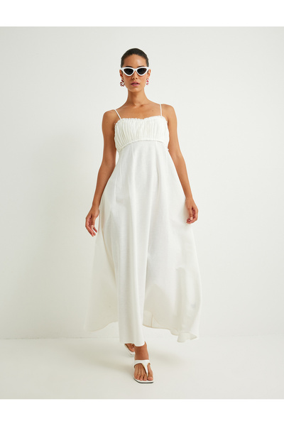 Koton Women's Beige Linen Blend Maxi Dress