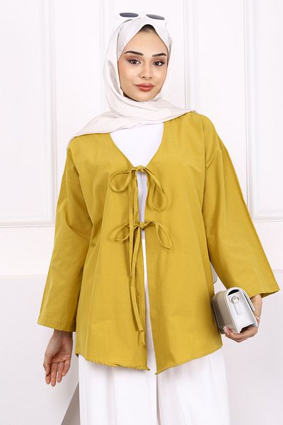 İmajButik Dark Oil Green Front Tie Kimono