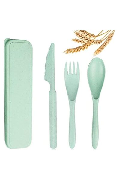 Generic MahMir Reusable, BPA-Free Dishwasher and Microwave Safe Wheat Straw Cutlery Spoon Knife Fork Tablew