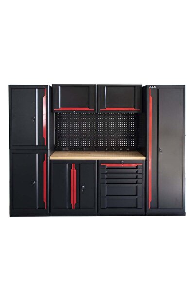 HBM Machines MODULAR METAL WORKSHOP FURNITURE SET 10 PIECES BLACK/RED HBM