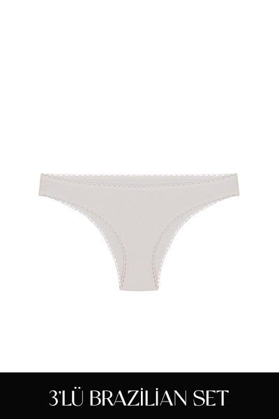 Feu De Elu Cotvie Ecru Cotton Brazillian Set of 3 Panties