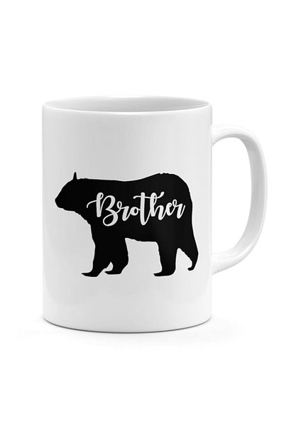 Generic Bear Family mug Brother bear mug silhouette White ceramic mug 11oz Novelty coffee Mug Loud Universe